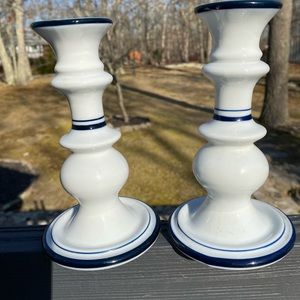 Rare Dansk Christianshavn Green Pair Of Taper Candlesticks Blue/White